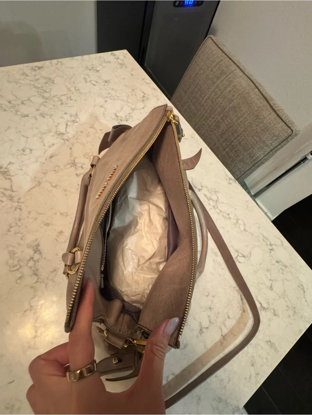 Miu Miu Vitello Lux Bow Bag Nube Gray Leather Satchel